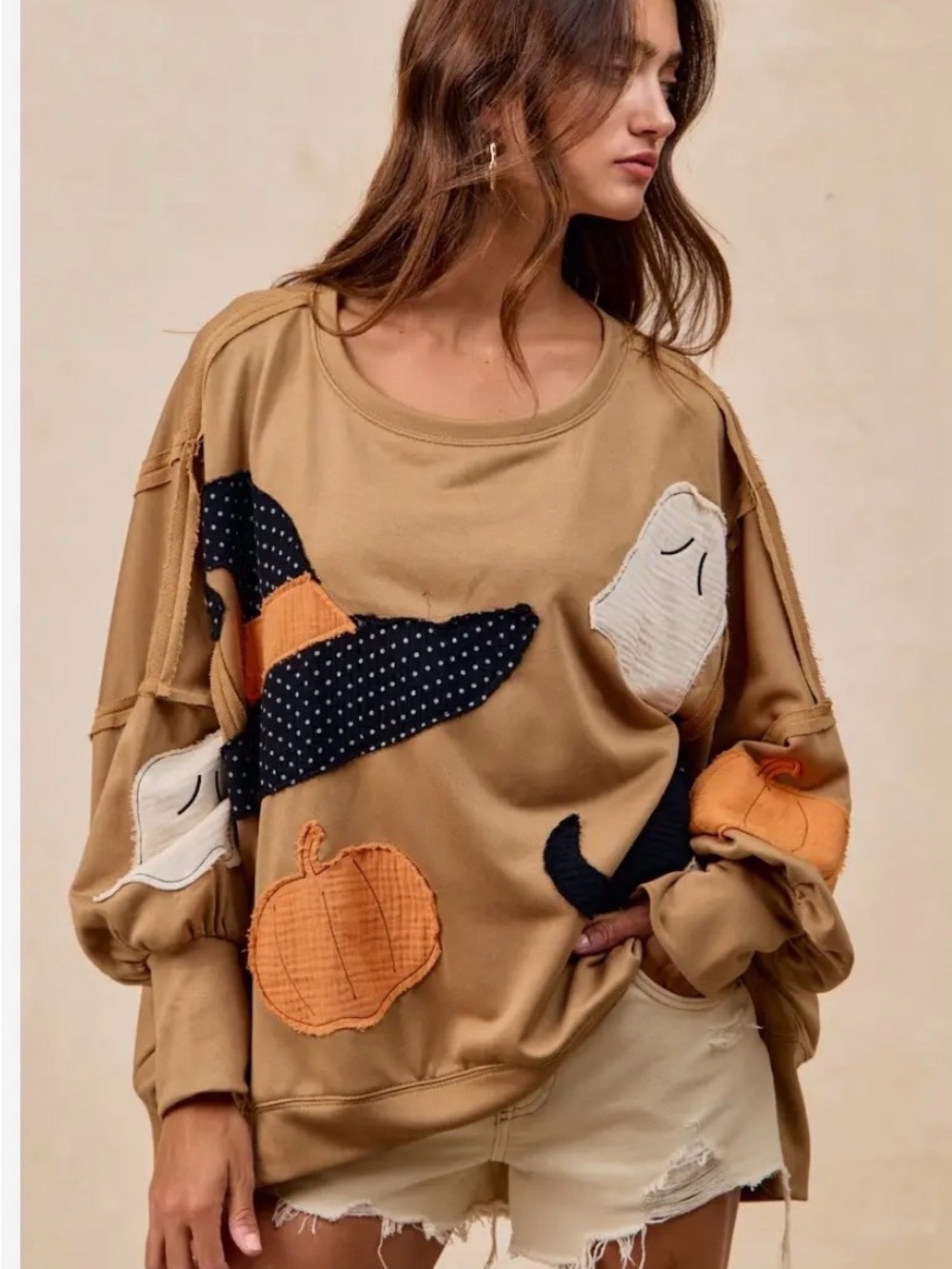 Bibi Halloween Sweatshirt Tan Appliqué Pullover -Limited Edition 1-S,1-L,1-XL - Picture 4 of 4